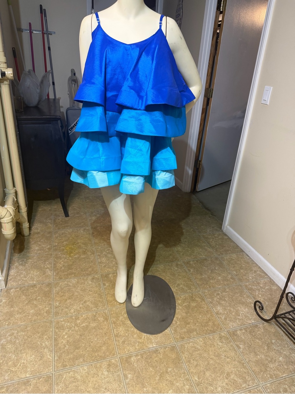 AKIRA Blue Ombre Tiered Mini Dress